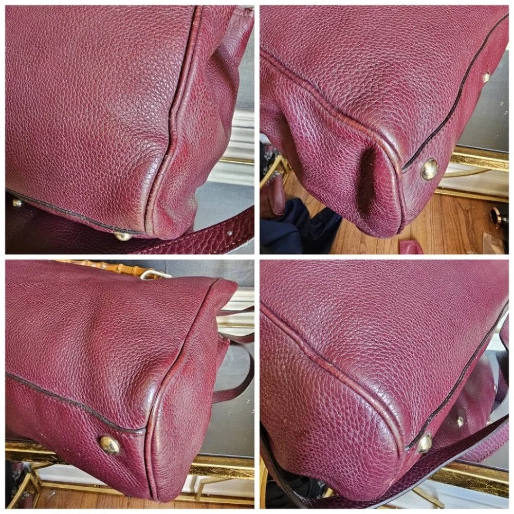 Authentic Gucci Bamboo Shopper Leather Satchel Bag Burgundy